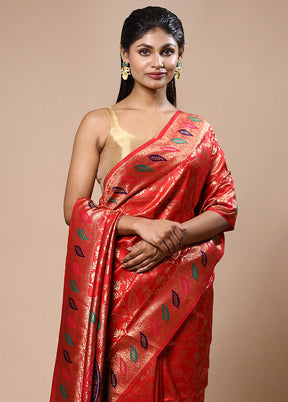 Orange Dupion Silk Saree With Blouse Piece