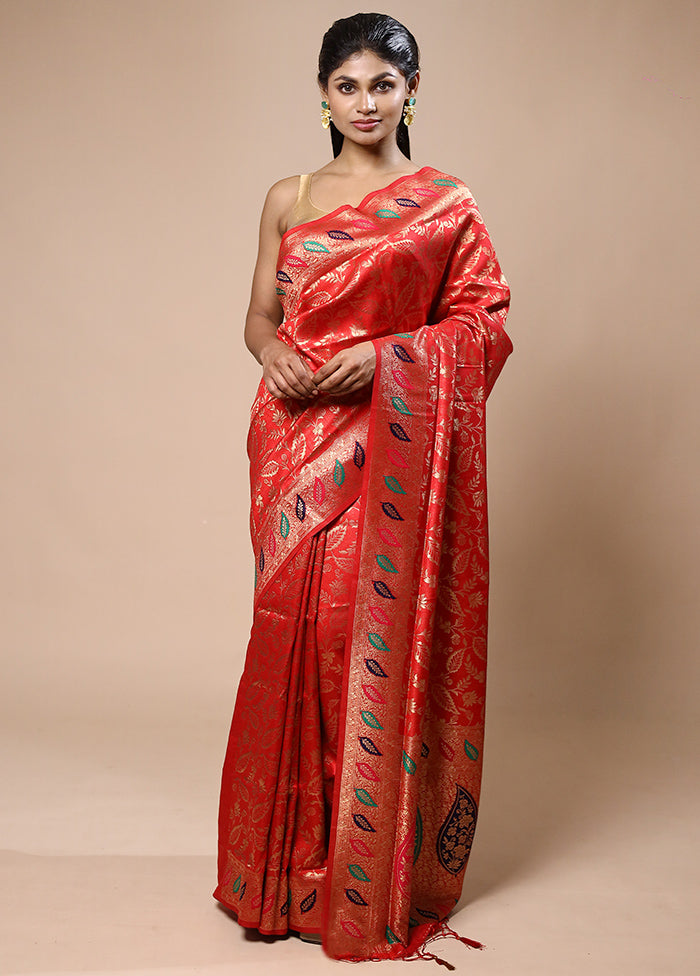 Orange Dupion Silk Saree With Blouse Piece