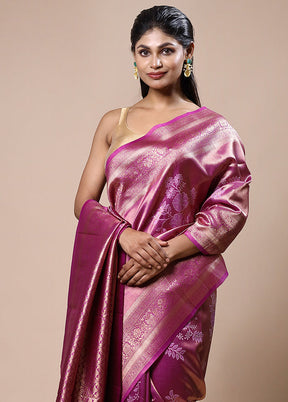 Pink Tissue Silk Saree With Blouse Piece