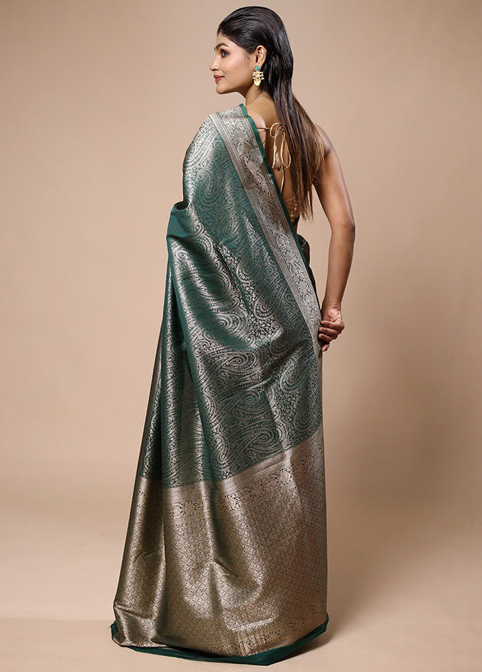 Green Dupion Silk Saree With Blouse Piece