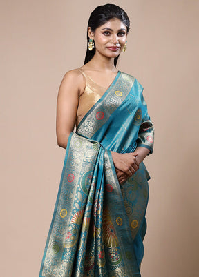 Blue Tissue Silk Saree With Blouse Piece