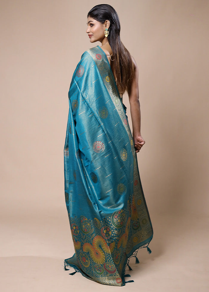 Blue Tissue Silk Saree With Blouse Piece