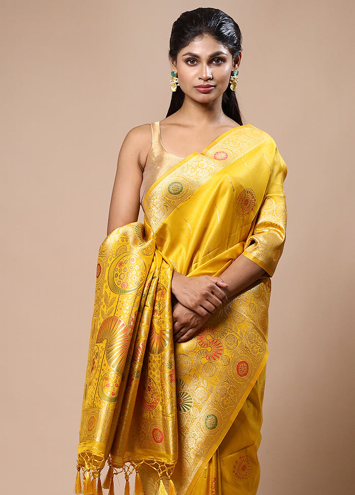 Yellow Tissue Silk Saree With Blouse Piece