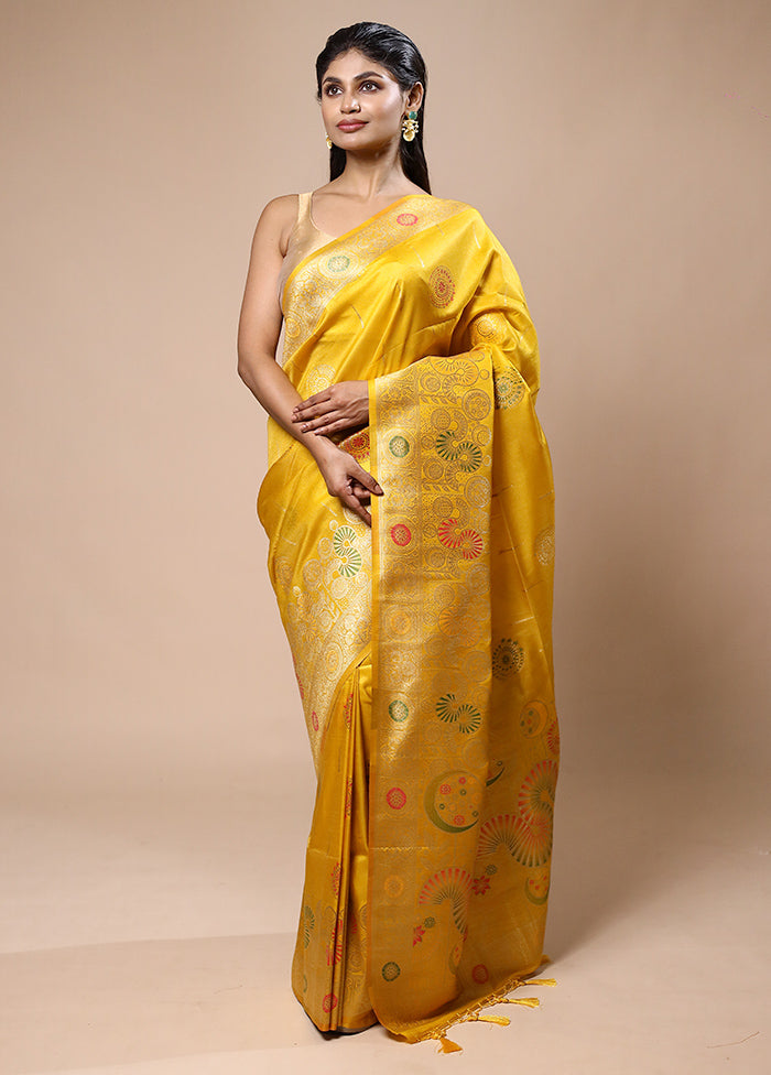 Yellow Tissue Silk Saree With Blouse Piece