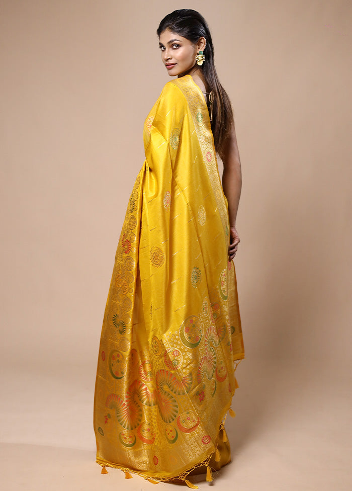 Yellow Tissue Silk Saree With Blouse Piece