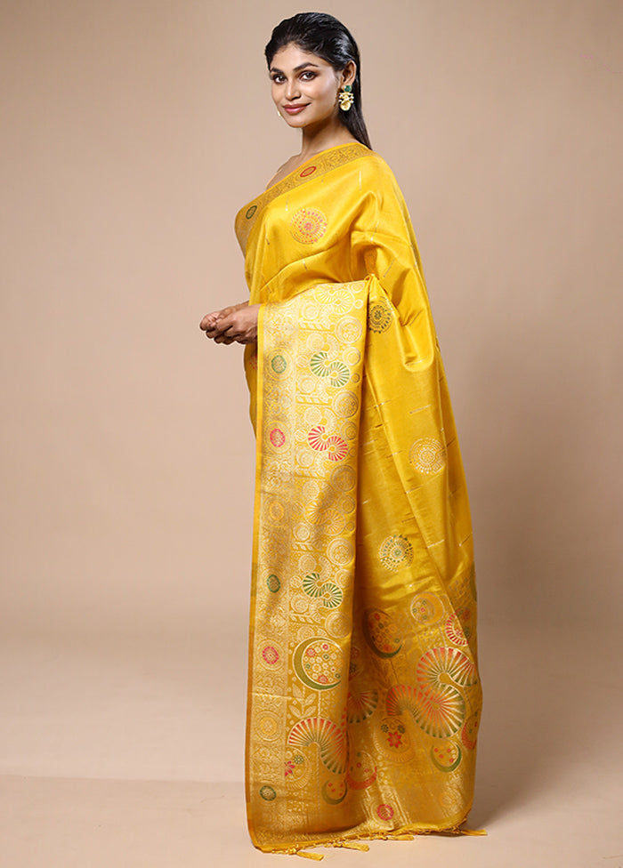 Yellow Tissue Silk Saree With Blouse Piece