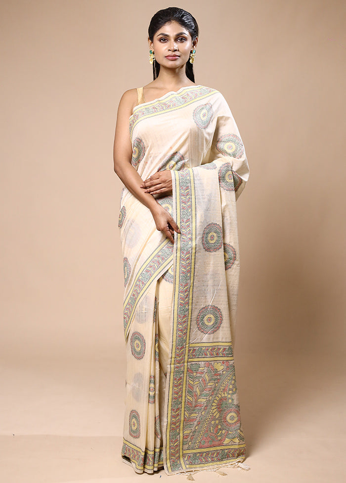 Cream Dupion Silk Saree With Blouse Piece