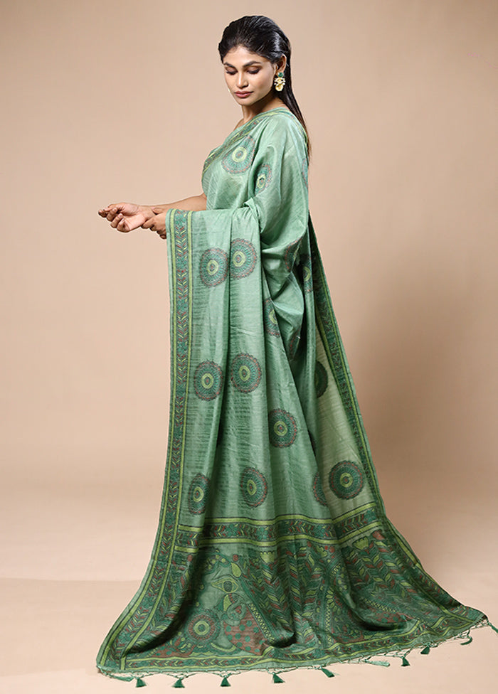 Green Dupion Silk Saree With Blouse Piece