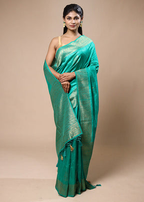 Green Dupion Silk Saree With Blouse Piece