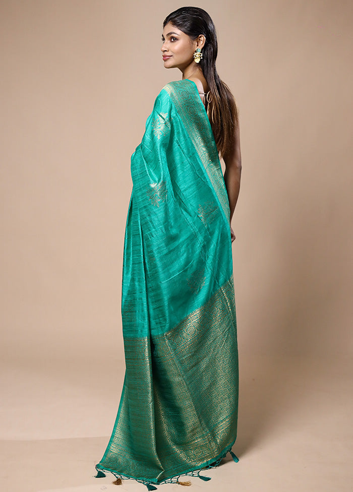 Green Dupion Silk Saree With Blouse Piece