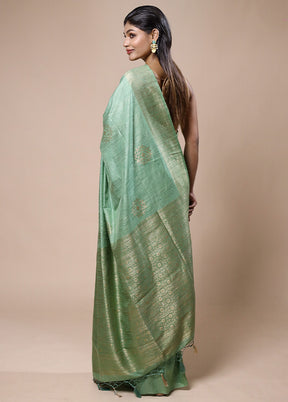 Green Dupion Silk Saree With Blouse Piece