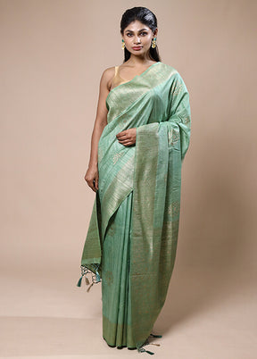 Green Dupion Silk Saree With Blouse Piece