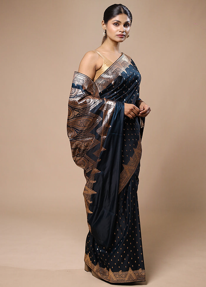 Blue Banarasi Silk Saree With Blouse Piece