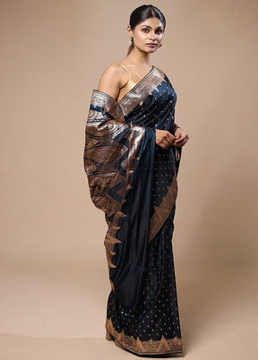 Blue Banarasi Silk Saree With Blouse Piece