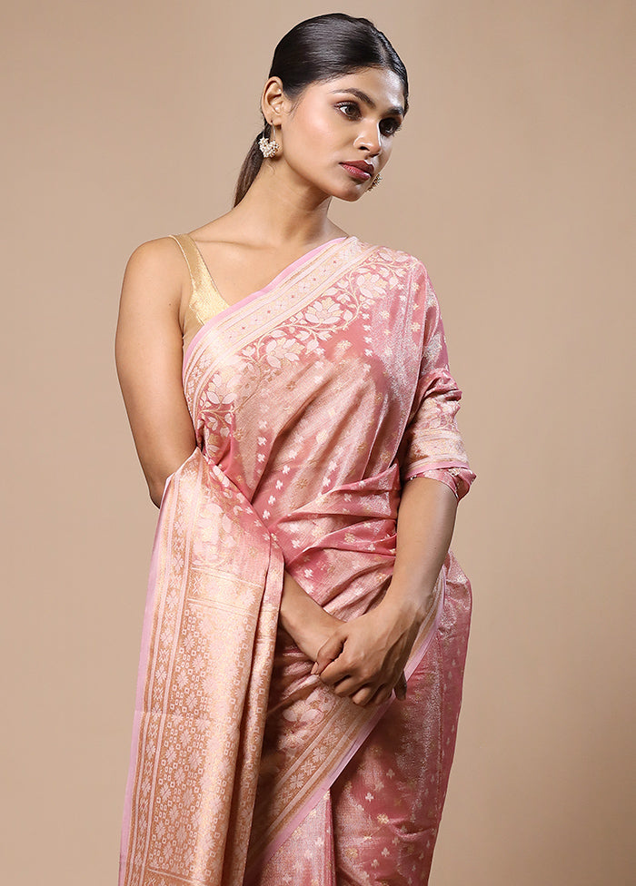 Pink Tissue Silk Saree With Blouse Piece