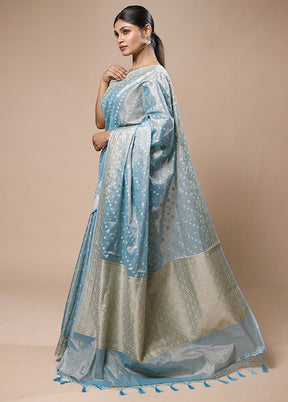 Blue Tissue Silk Saree With Blouse Piece