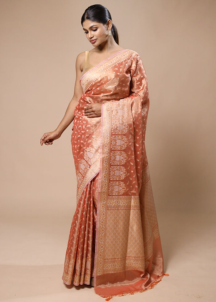 Orange Tissue Silk Saree With Blouse Piece