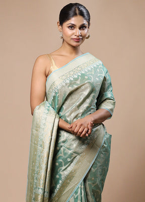 Green Tissue Silk Saree With Blouse Piece