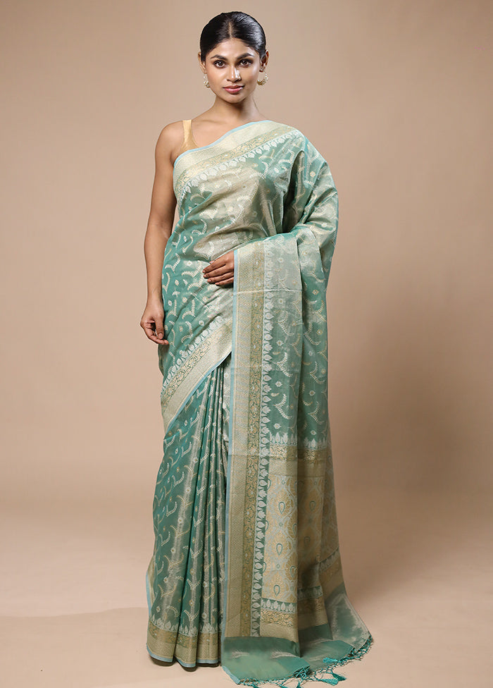 Green Tissue Silk Saree With Blouse Piece