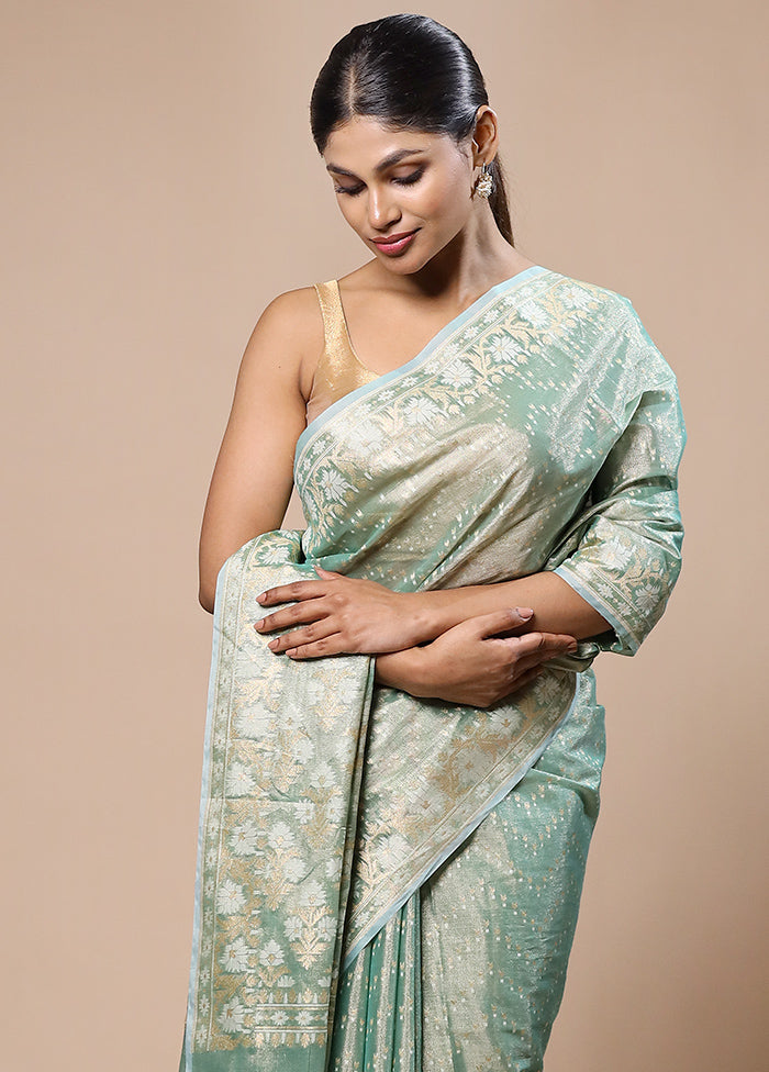 Green Tissue Silk Saree With Blouse Piece