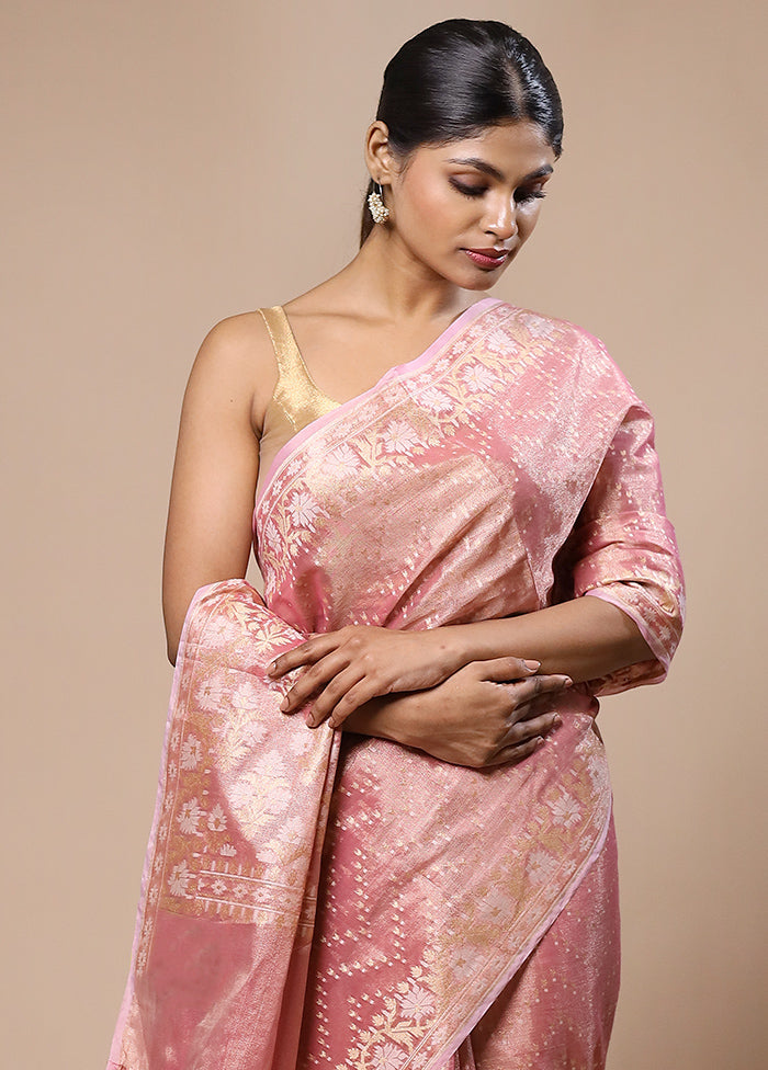 Pink Tissue Silk Saree With Blouse Piece