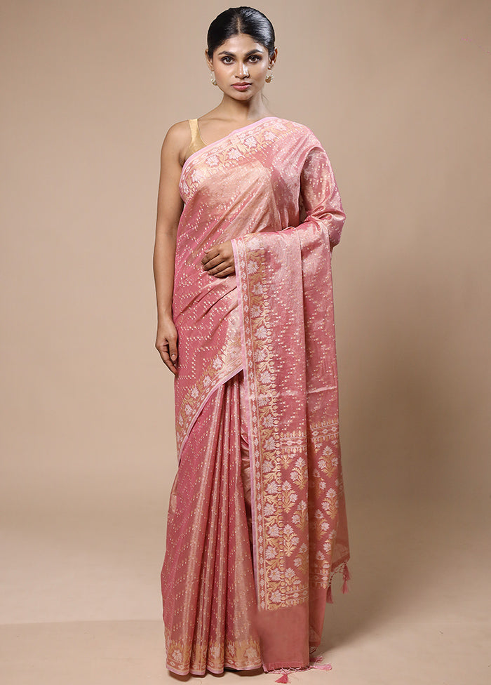 Pink Tissue Silk Saree With Blouse Piece