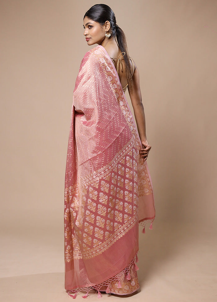 Pink Tissue Silk Saree With Blouse Piece