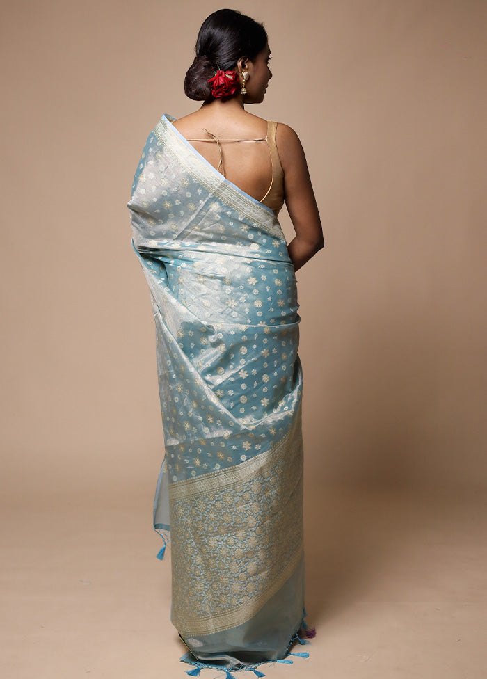 Blue Tissue Silk Saree With Blouse Piece