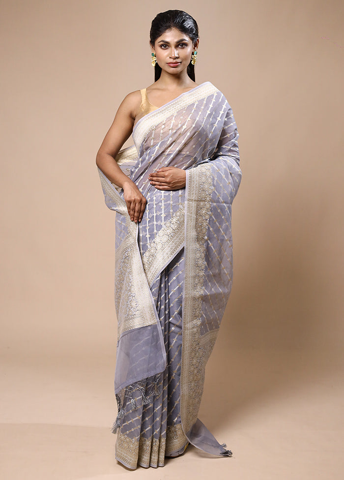 Blue Kora Silk Saree With Blouse Piece