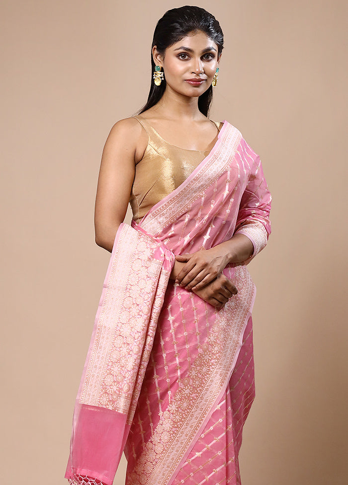 Pink Kora Silk Saree With Blouse Piece