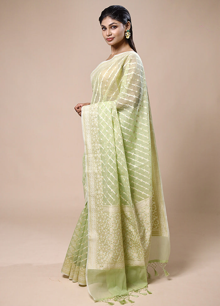 Green Kora Silk Saree With Blouse Piece