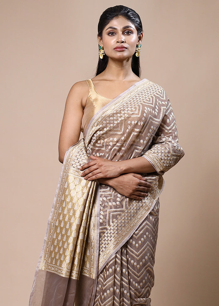 Brown Kora Silk Saree With Blouse Piece