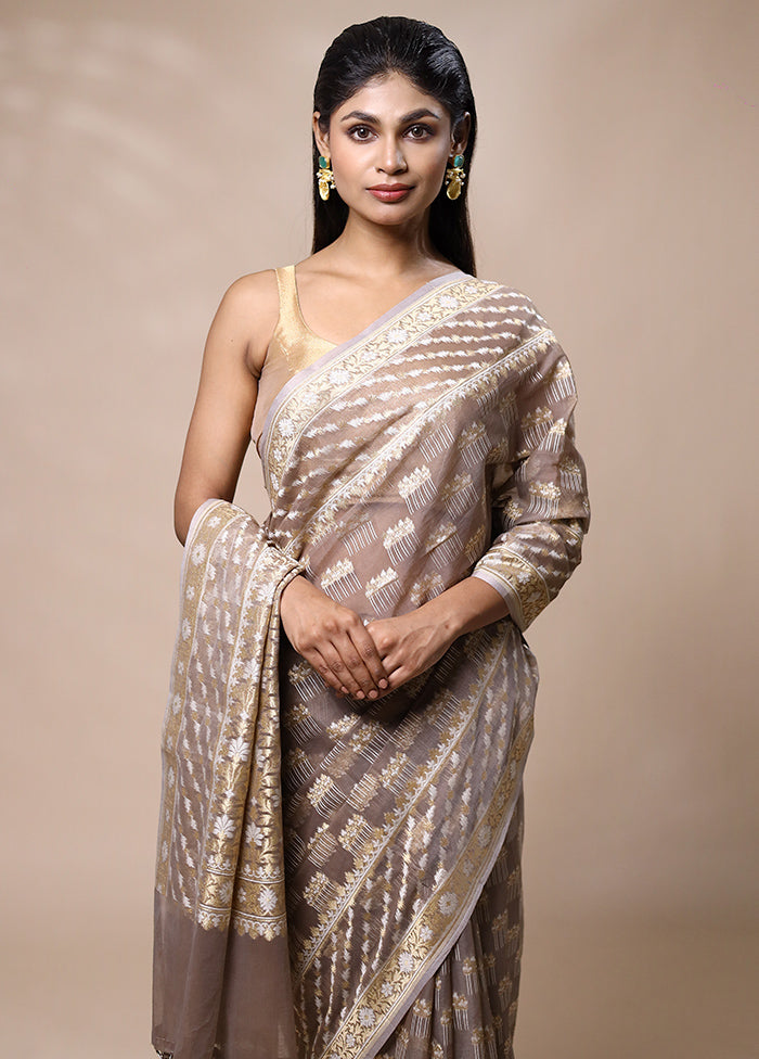 Grey Kora Silk Saree With Blouse Piece