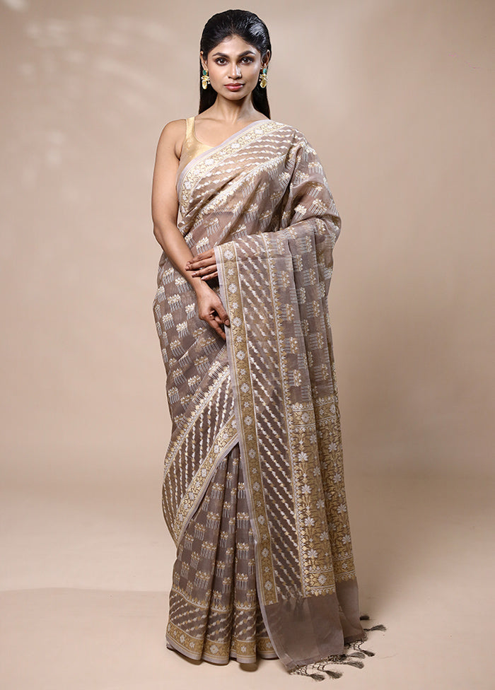 Grey Kora Silk Saree With Blouse Piece