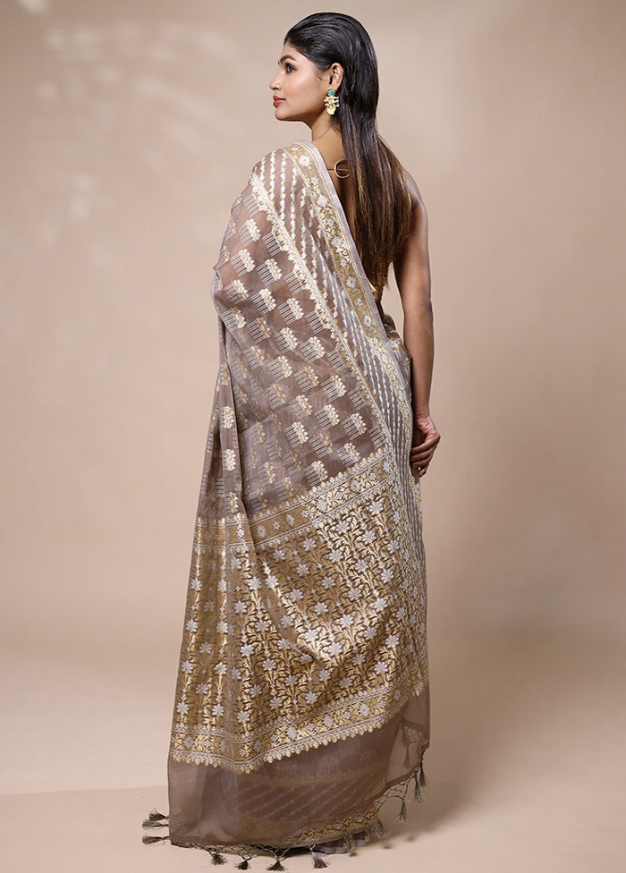 Grey Kora Silk Saree With Blouse Piece