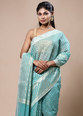 Blue Kora Silk Saree With Blouse Piece