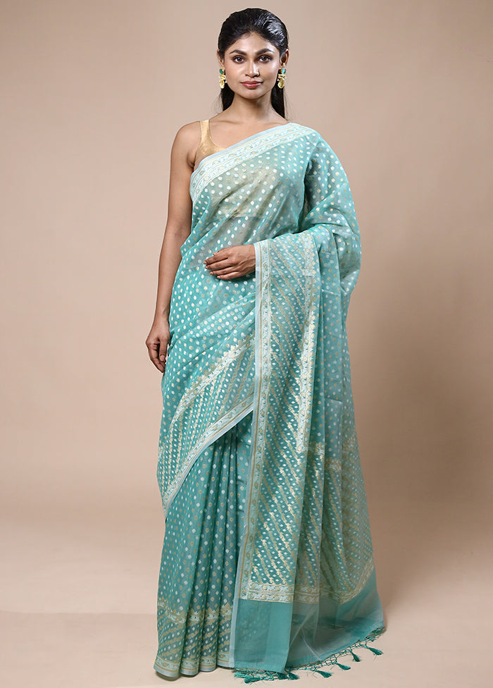 Blue Kora Silk Saree With Blouse Piece