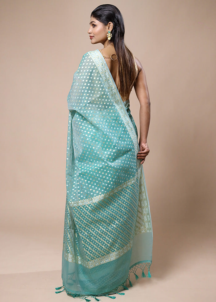 Blue Kora Silk Saree With Blouse Piece