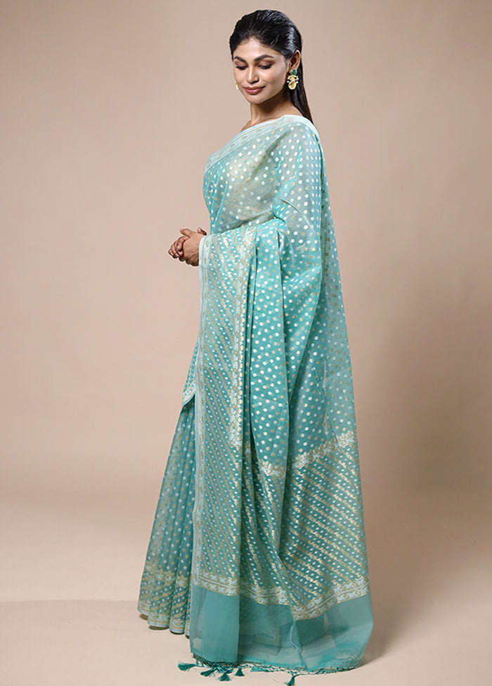 Blue Kora Silk Saree With Blouse Piece