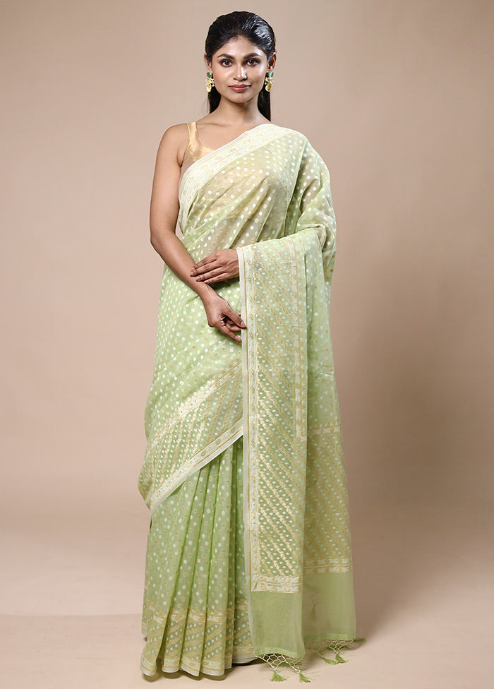 Green Kora Silk Saree With Blouse Piece