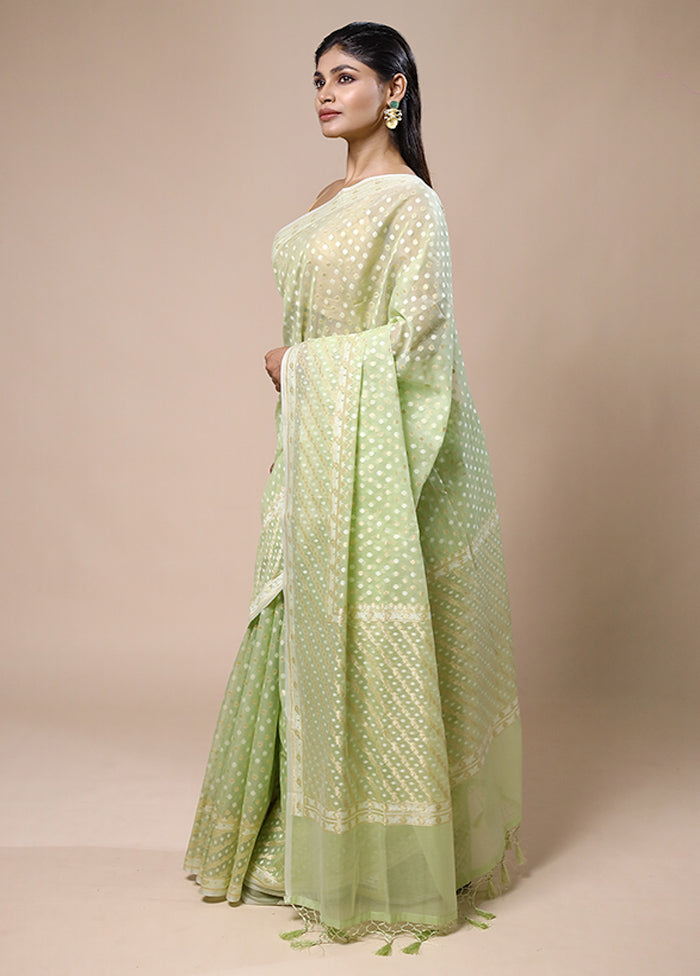 Green Kora Silk Saree With Blouse Piece