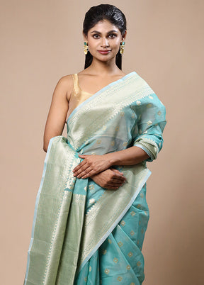 Blue Kora Silk Saree With Blouse Piece