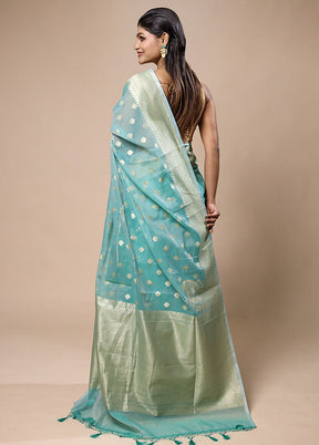 Blue Kora Silk Saree With Blouse Piece