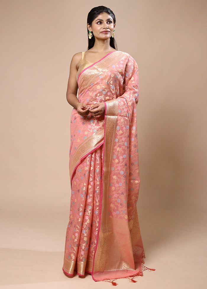 Pink Kora Silk Saree With Blouse Piece