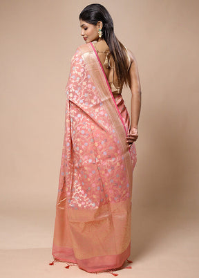 Pink Kora Silk Saree With Blouse Piece