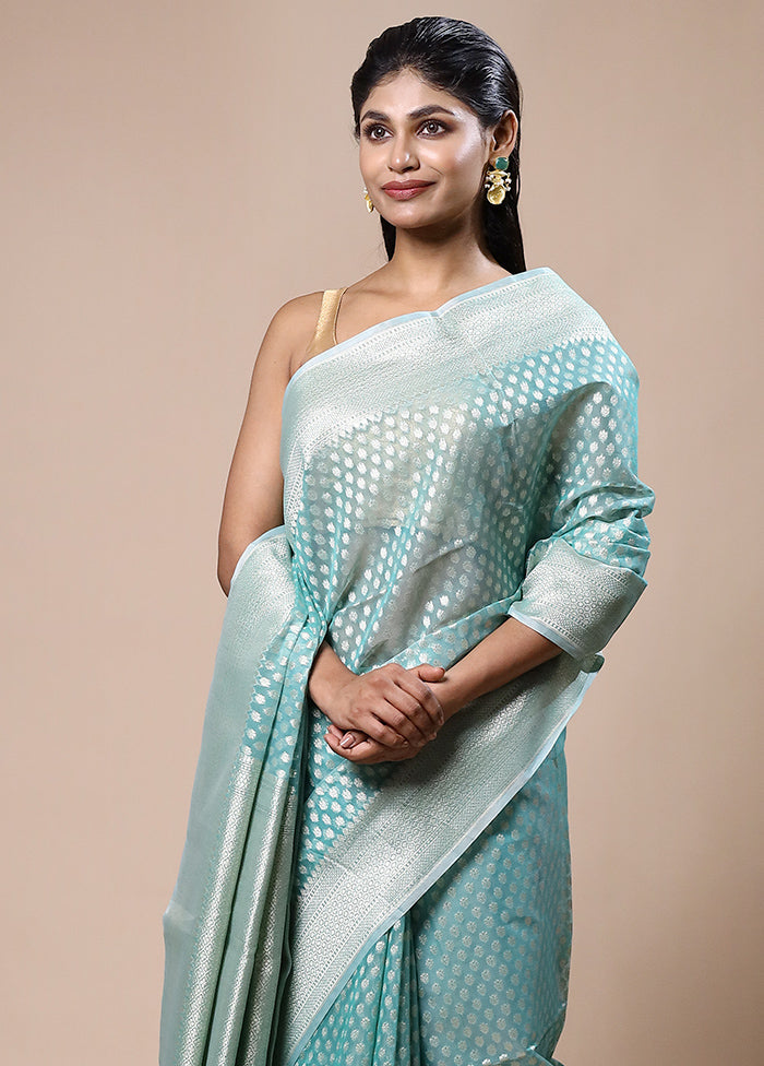 Blue Kora Silk Saree With Blouse Piece