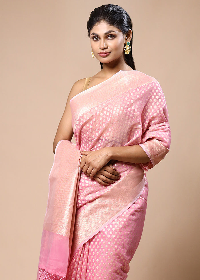 Pink Kora Silk Saree With Blouse Piece