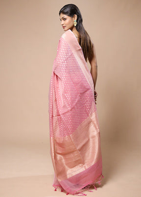 Pink Kora Silk Saree With Blouse Piece