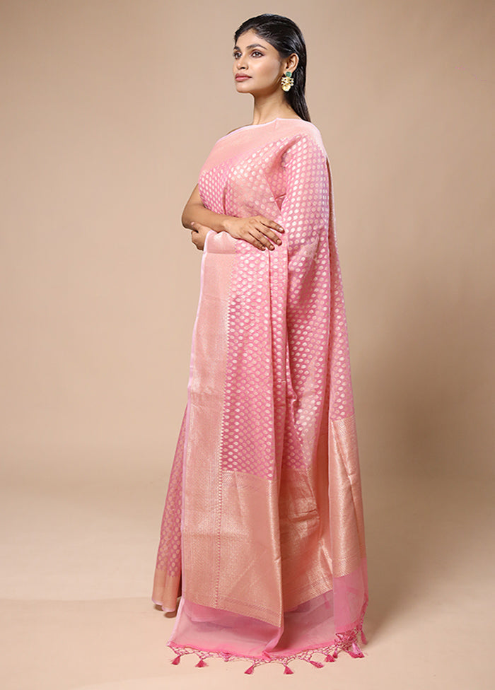 Pink Kora Silk Saree With Blouse Piece