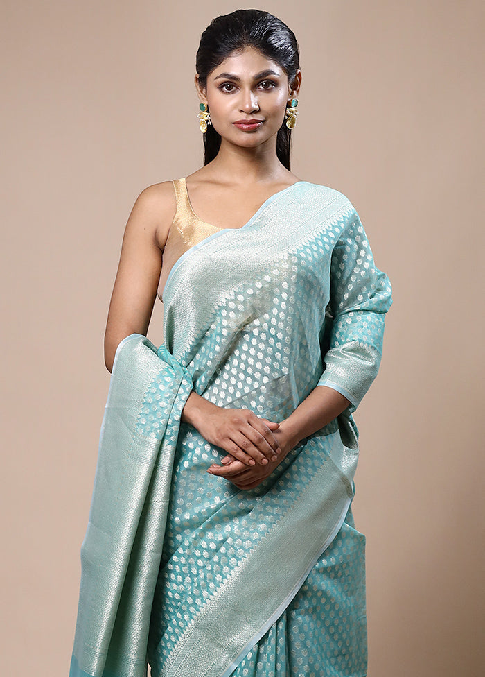 Blue Kora Silk Saree With Blouse Piece